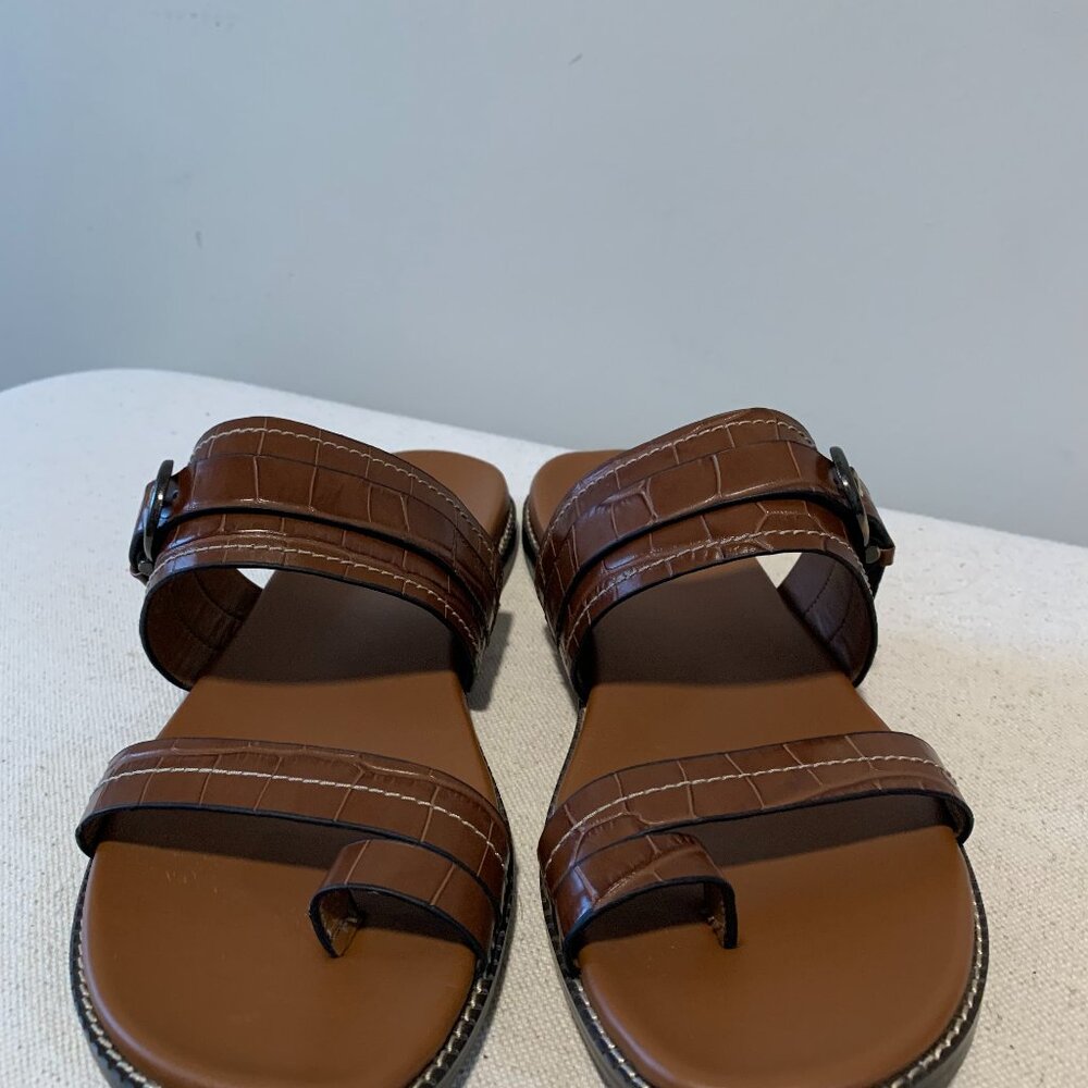 Naturalizer Karlie Toe Loop Sandals Croco Brown Leather with Buckle Size 9.5